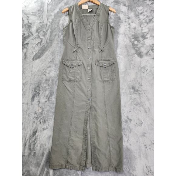 Faded Glory Dresses & Skirts - Vintage 90s Faded Glory Dress Womens S Green Sleeveless Button Front Sheath Midi
